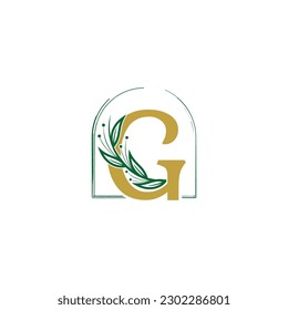 Leaves Letter G Green Vintage Floral Logo Icon, overlapping monogram logo. Simple Swirl Green Leaves Letter Logo Icon.