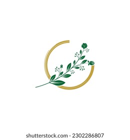 Deja la letra G Icono del logotipo de la floral de la cosecha verde, logotipo del monograma superpuesto. Sencilla Letra Swirl Green Leaves Icono De Logo.