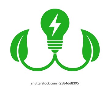 leaves and light bulb, eco power icon