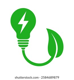 leaves and light bulb, eco power icon