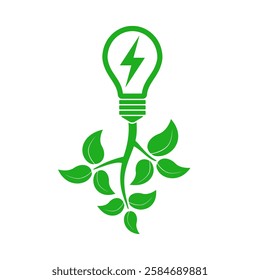 leaves and light bulb, eco power icon