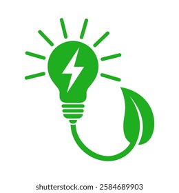 leaves and light bulb, eco power icon