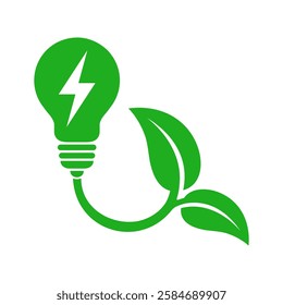 leaves and light bulb, eco power icon