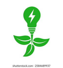 leaves and light bulb, eco power icon