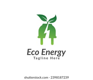 Hojas Con Símbolo De Logotipo Relámpago. Diseño del logotipo de la energía verde renovable. Símbolo de Eco Power Company. Ilustración del Vector de Electricidad Natural Verde.