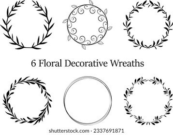 Leaves Line Art Pattern Border, for Garden Circle Wreaths Ornamental Outline