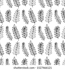 Leaves line black vector seamless pattern. Decorative vector illustration, good for printing. Black and white leaves line  wallpaper seamless vector. Great for label, print, packaging, fabric.