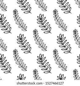 Leaves line black vector seamless pattern. Decorative vector illustration, good for printing. Black and white leaves line  wallpaper seamless vector. Great for label, print, packaging, fabric.