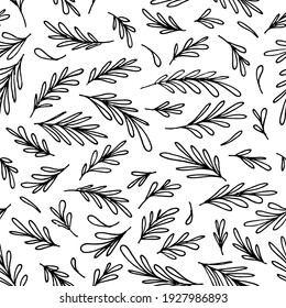 Deja un patrón sin fisuras del vector negro de la línea. Ilustración vectorial decorativa, buena para imprimir. Papel de fondo de pantalla de hojas blancas y negras sin fisuras vectorial. Excelente para etiquetas, impresión, embalaje, tela.