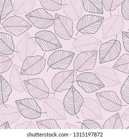 Leaves line hand drawn seamless pattern 