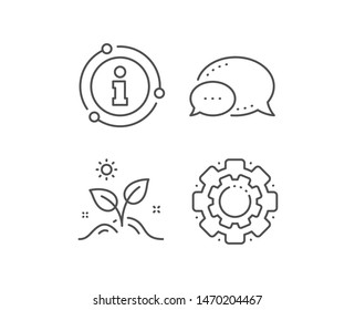 Leaves line icon. Chat bubble, info sign elements. Grow plant leaf sign. Environmental care symbol. Linear grow plant outline icon. Information bubble. Vector