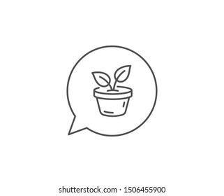 Leaves line icon. Chat bubble design. Grow plant leaf sign. Environmental care symbol. Outline concept. Thin line leaves icon. Vector