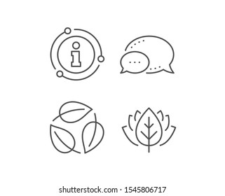 Leaves line icon. Chat bubble, info sign elements. Nature plant leaf sign. Environmental care symbol. Linear leaves outline icon. Information bubble. Vector