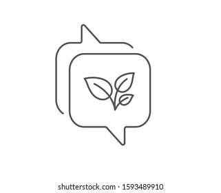 Leaves line icon. Chat bubble design. Grow plant leaf sign. Environmental care symbol. Outline concept. Thin line leaves icon. Vector