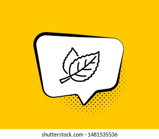 Leaves line icon. Comic speech bubble. Nature plant leaf sign. Environmental care symbol. Yellow background with chat bubble. Leaf icon. Colorful banner. Vector