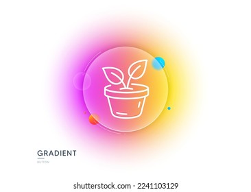 Leaves line icon. Gradient blur button with glassmorphism. Grow plant leaf sign. Environmental care symbol. Transparent glass design. Leaves line icon. Vector