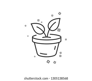 Leaves line icon. Grow plant leaf sign. Environmental care symbol. Geometric shapes. Random cross elements. Linear Leaves icon design. Vector