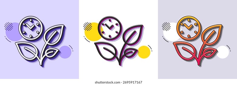 Leaves line icon. Halftone dotted pattern. Gradient icon with grain shadow. Grow plant leaf sign. Environmental care symbol. Line leaves icon. Various designs. Vector