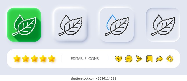 Leaves line icon. Neumorphic, Flat shadow, 3d buttons. Nature plant leaf sign. Environmental care symbol. Line leaf icon. Social media icons. Vector