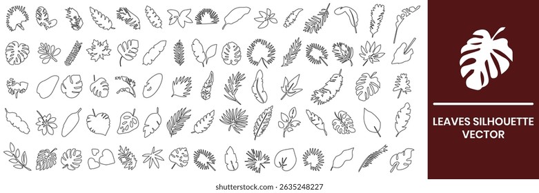 Leaves line icon pack, editable vector
