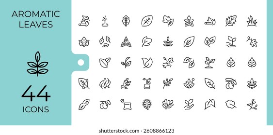 Leaves line icon set. Contain linear sign ecology, natural, tree, plant, eco and more. Collection for mobile and web apps. Leaf icon set. Vector illustration.
