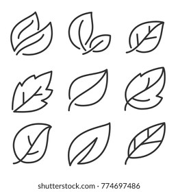 Leaves line icon vector set
