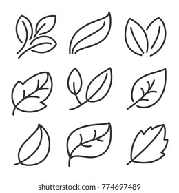 Leaves line icon vector set
