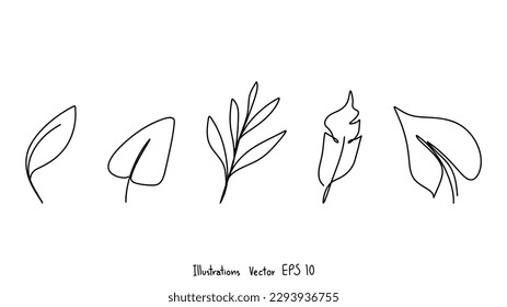 Fijación de la línea de hojas aislada en fondo blanco , Ilustración vectorial EPS 10