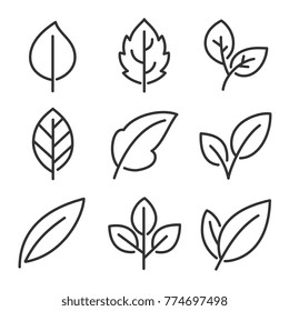 Leaves Line Vector Icon Set
