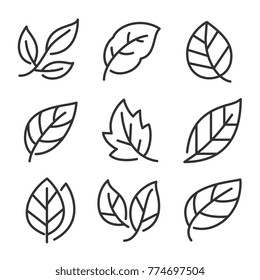 Leaves line vector icon set