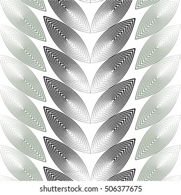 Leaves in a linear pattern, mesh, seamless vector background.