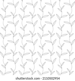 Hojas en un patrón lineal, planta, liana, tejido, fondo vectorial sin costura. 