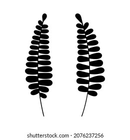 Deja la ilustración botánica del vector lineal. Esbozo dibujado a mano con hoja y flor. Fondo de vegetación forestal