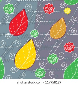 Leaves and lines autumn seamless pattern