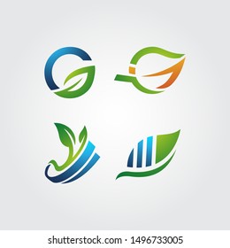 Leaves logo icon vector set. Various shapes of green leaves of trees and plants. Elements for eco and bio logos. 