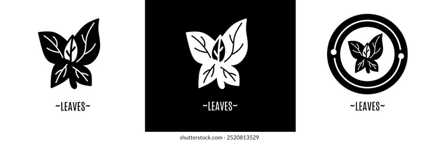 Leaves logo set. Collection of black and white logos. Stock vector.