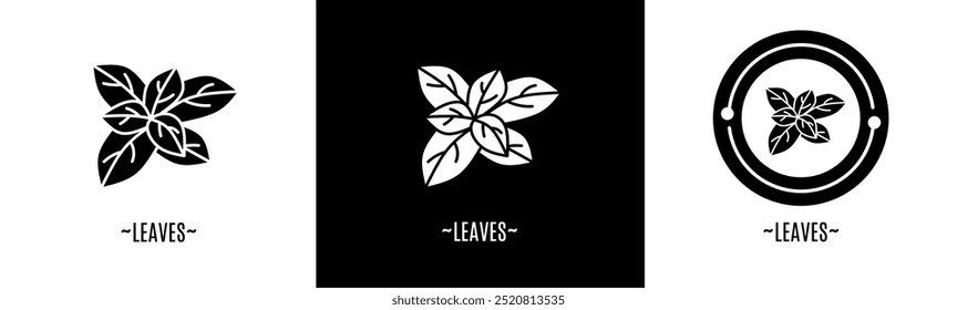 Leaves logo set. Collection of black and white logos. Stock vector.