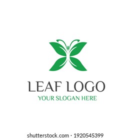 Leaves logo vector isolated on white background. Various shapes of green leaves of trees and plants. Elements for ECO  and bio logos.