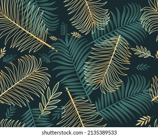 Leaves Luxury Pattern. Stylish Wallpapers For Smartphones And Computers. Jungle Poster Or Banner, Abstract And Minimal Shapes. Palm Tree Leaves, Foliage And Branches. Cartoon Flat Vector Illustration