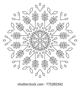 Leaves Mandala Shape For Coloring. Vector Mandala. Floral. Nature. Oriental. Book Page. Outline.