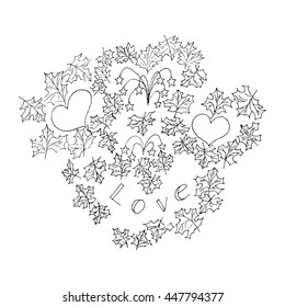 Leaves of a maple, nature sketch illustration, monochrome vector.
