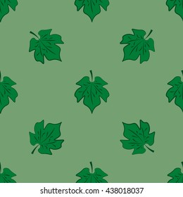 Leaves of maple on light-green background seamless pattern . Natural  design. Modern spring and summer stylish abstract . Template for prints, wrapping and decoration, wallpaper. Vector illustration
