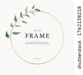 leaves minimalistic vector round frame. Hand drawing plants, branches, Herbal. Greenery wedding square invitation. leaf, Circle. Gold line. Watercolor style. Modern neutral design for poster, card.