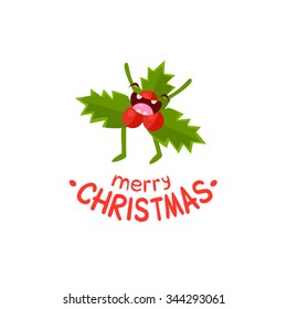 Leaves of mistletoe Vector Cheerful Christmas card. Merry Christmas and Happy New Year เวกเตอร์สต็อก