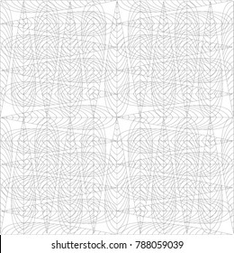 Leaves in monochrome linear pattern, grid, seamless vector background.