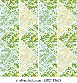 Leaves mosaic seamless pattern. Hand drawn branch tile. Botanical endless wallpaper. Decorative backdrop for fabric design, textile print, wrapping, cover. Vector illustration