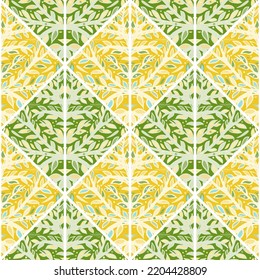 Leaves mosaic seamless pattern. Hand drawn branch tile. Botanical endless wallpaper. Decorative backdrop for fabric design, textile print, wrapping, cover. Vector illustration