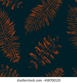Leaves of mountain ash and fern. Seamless pattern with leaf prints. Vector illustration.