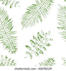 Leaves of mountain ash and fern. Seamless pattern with leaf prints. Vector illustration.