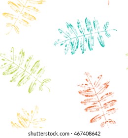 Leaves of mountain ash. Seamless pattern with leaf prints. Vector illustration.